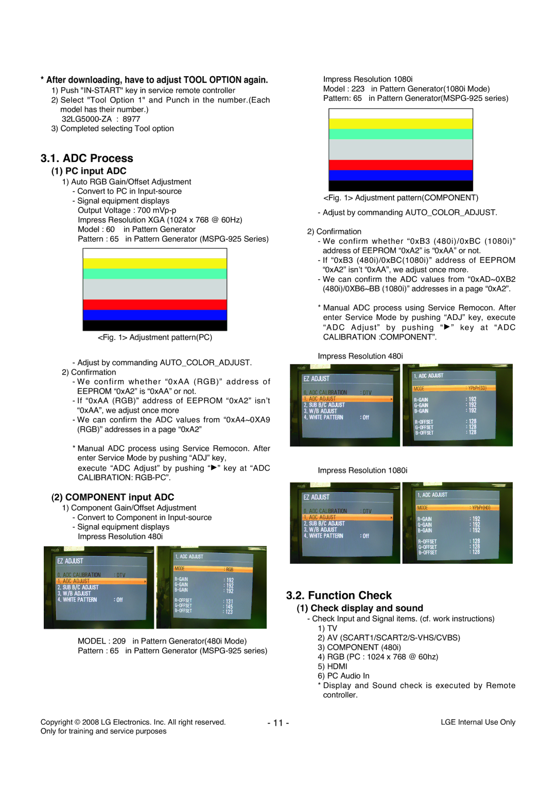 LG Electronics LD84A service manual ADC Process, Function Check, Calibration Component, AV SCART1/SCART2/S-VHS/CVBS, Hdmi 