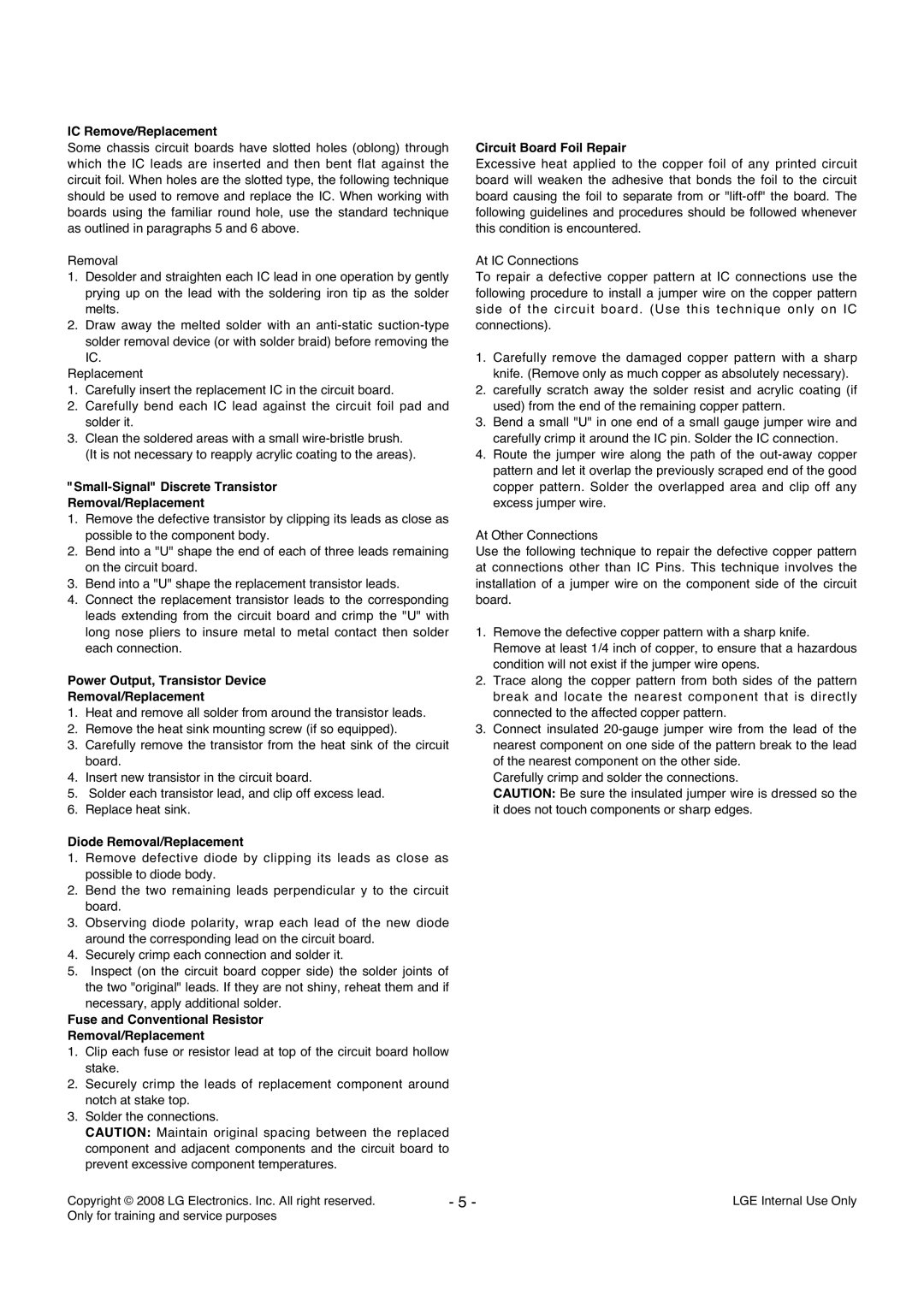 LG Electronics LD84A service manual IC Remove/Replacement 