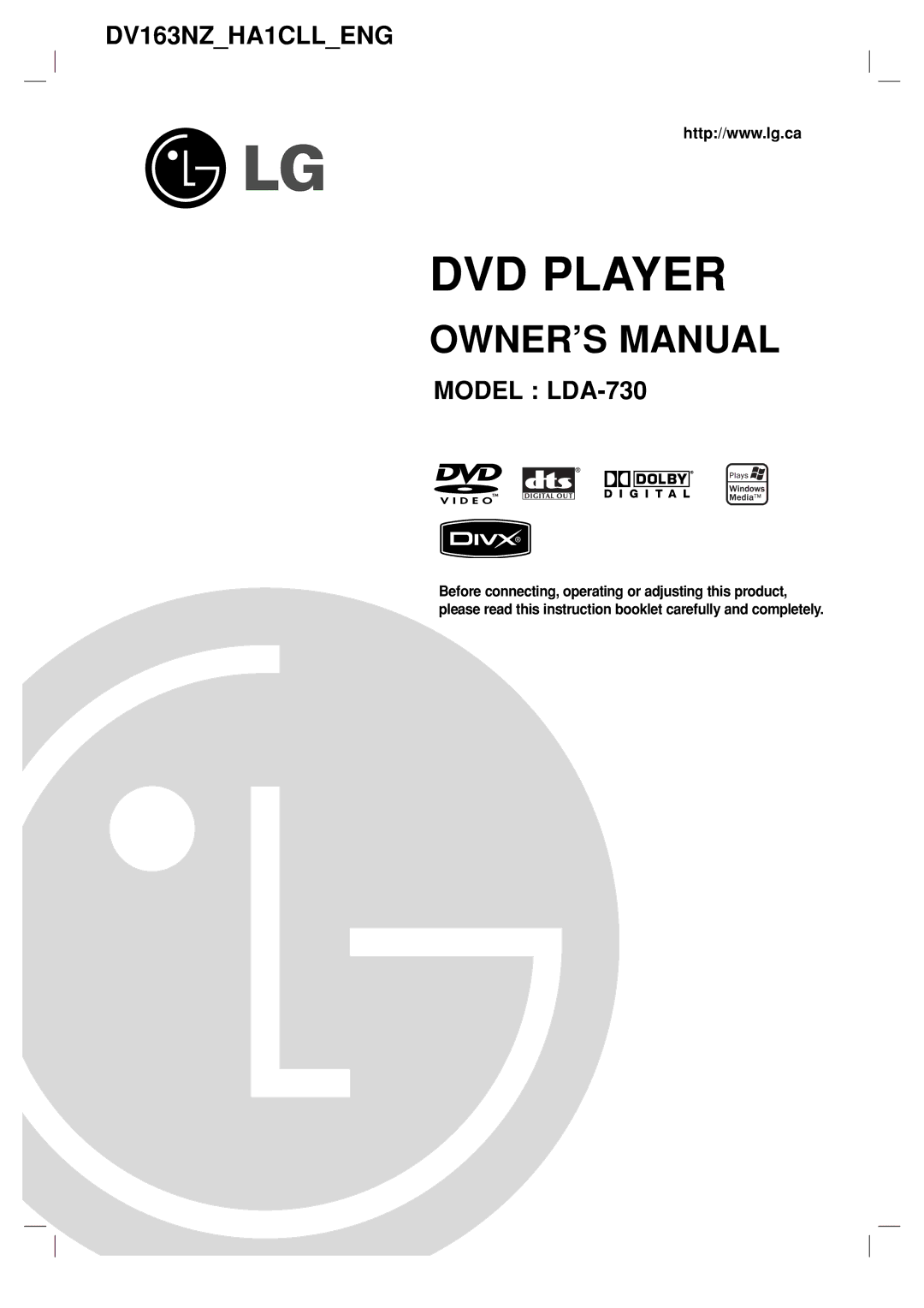 LG Electronics LDA-730 owner manual DVD Player 