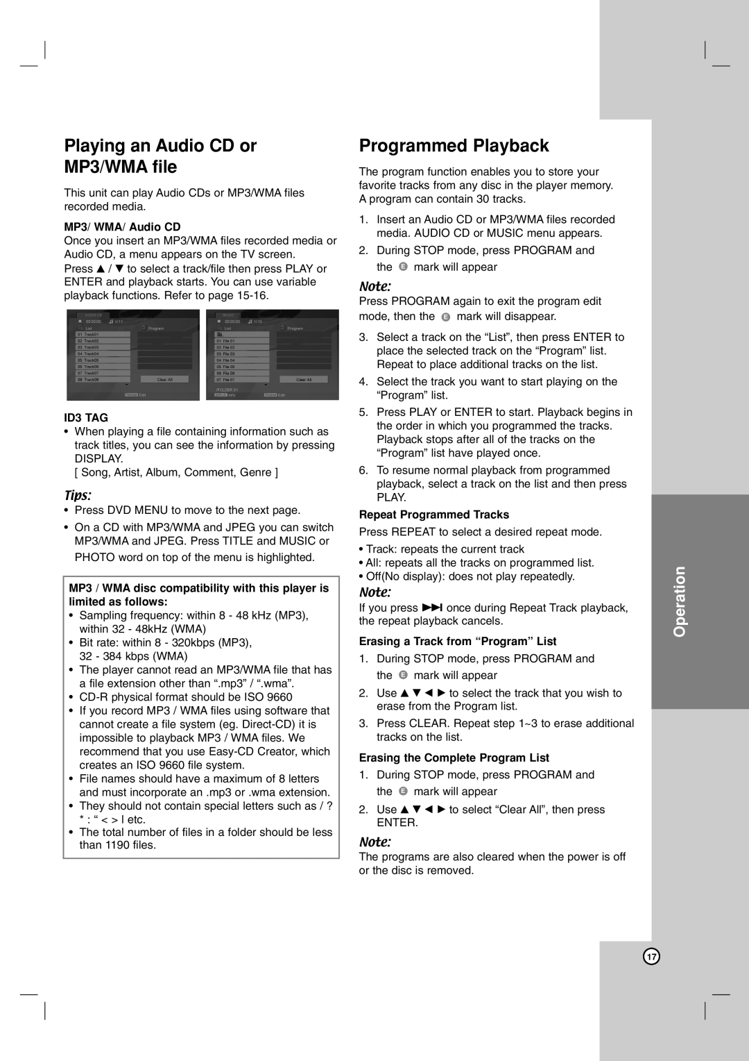 LG Electronics LDA-730 owner manual Playing an Audio CD or MP3/WMA file, Programmed Playback 