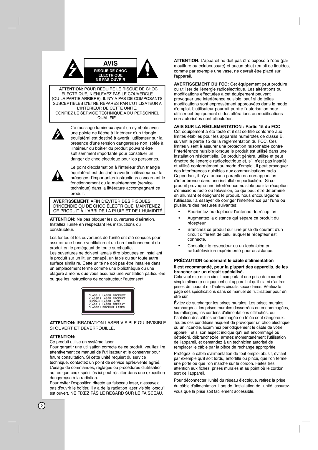 LG Electronics LDA-730 owner manual Avis 