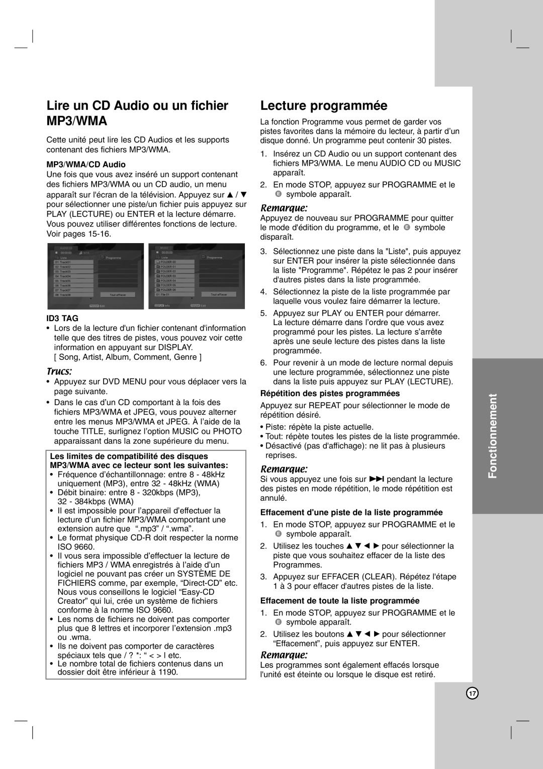 LG Electronics LDA-730 owner manual Lire un CD Audio ou un fichier MP3/WMA, Lecture programmée 