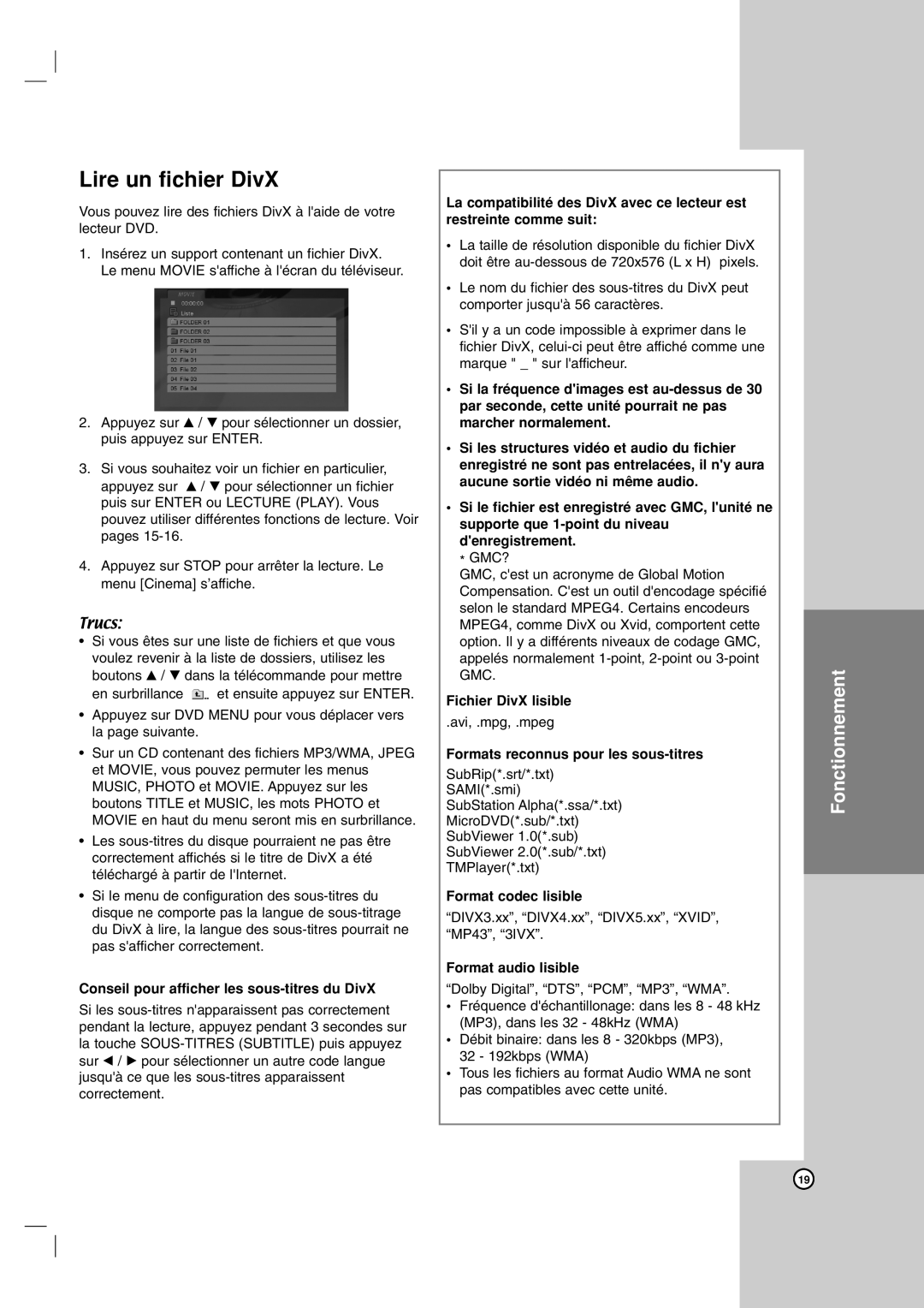 LG Electronics LDA-730 owner manual Lire un fichier DivX 