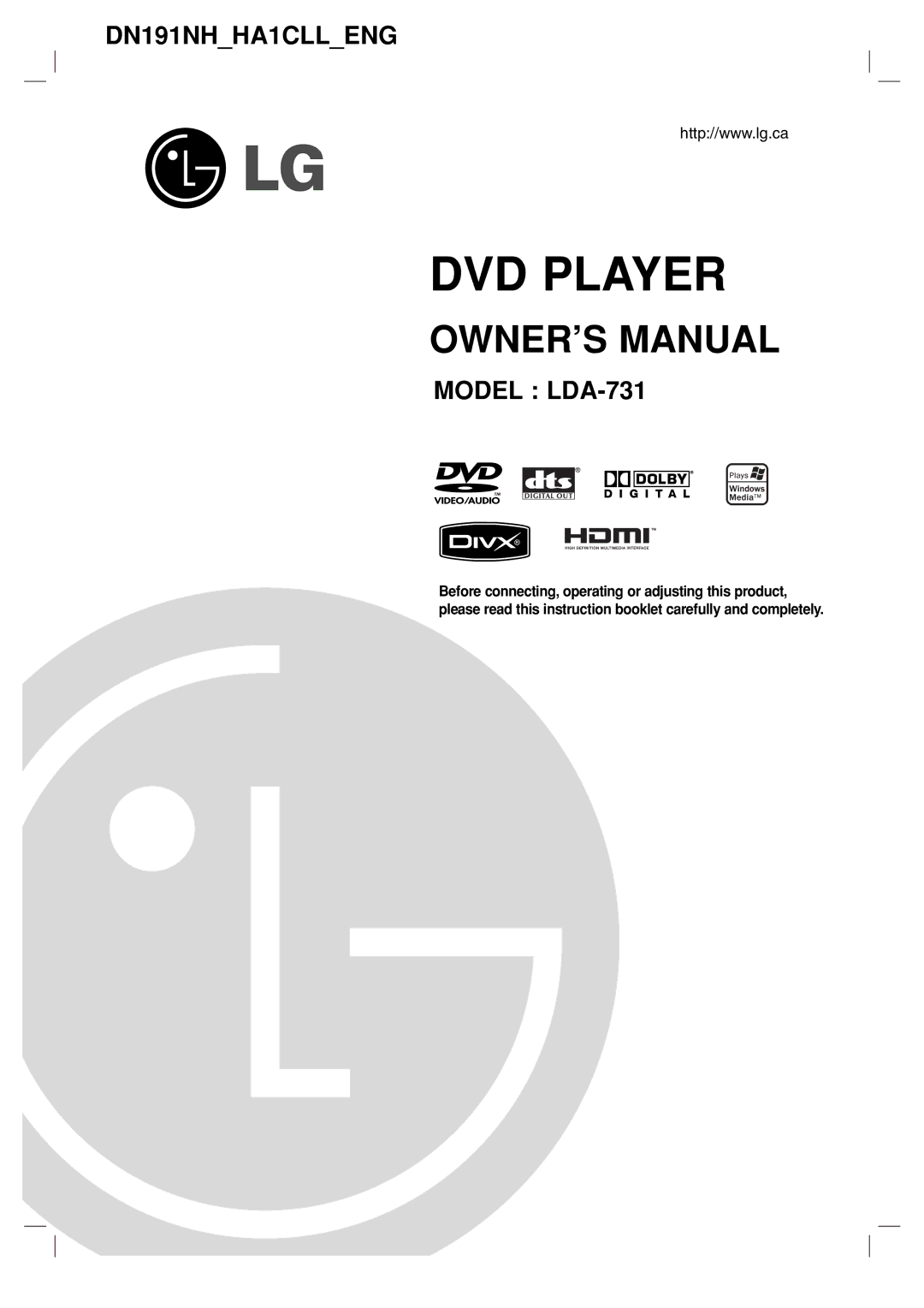 LG Electronics LDA-731 owner manual DVD Player 