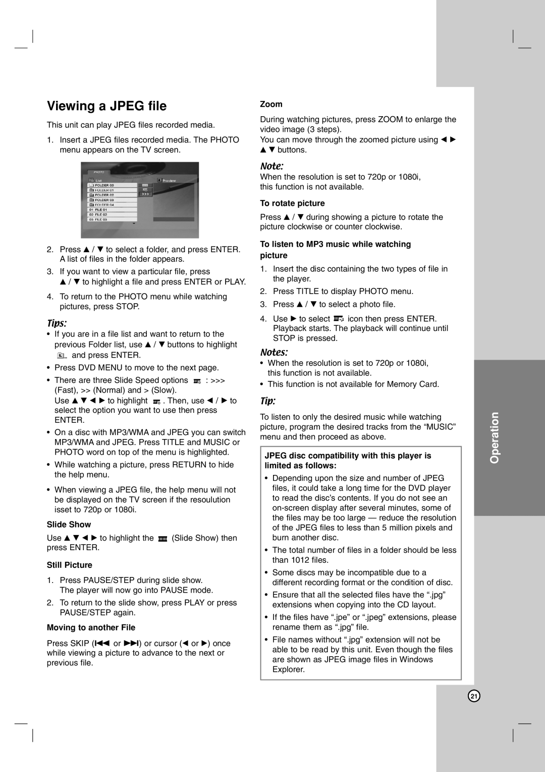 LG Electronics LDA-731 owner manual Viewing a Jpeg file 