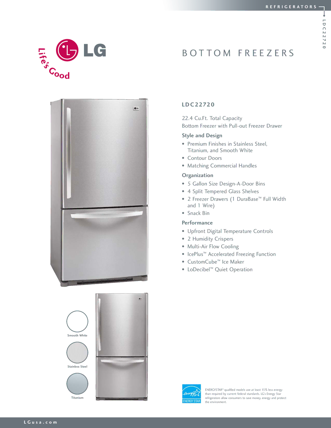 LG Electronics LDC22720 manual Style and Design, Organization, Performance 