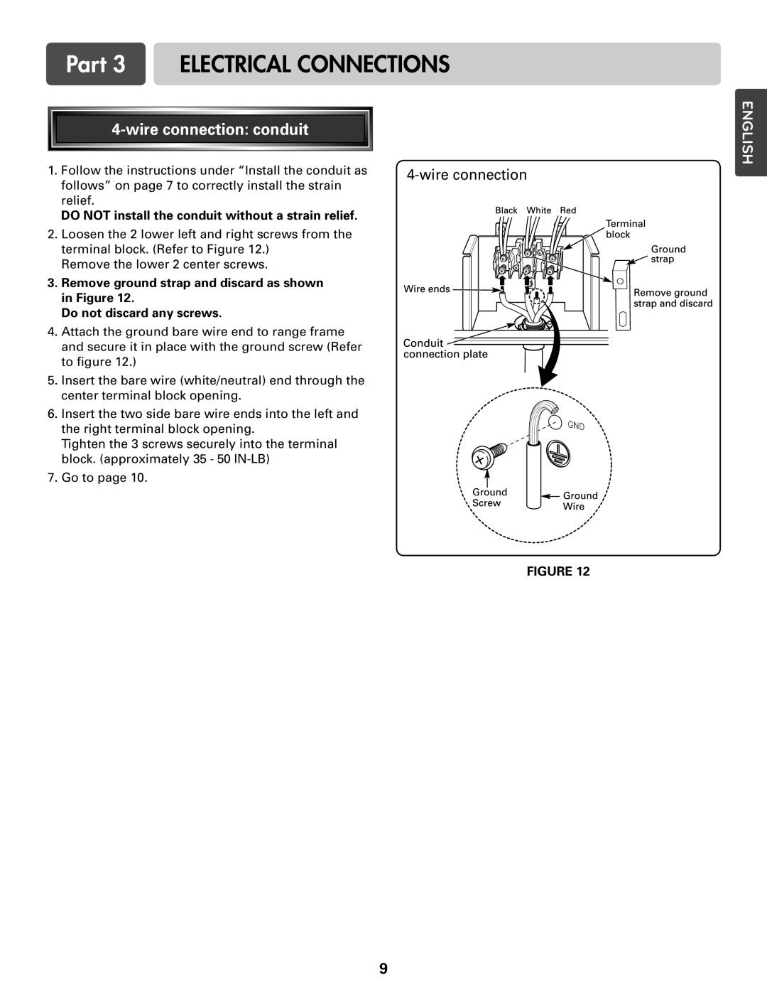 LG Electronics LDE3017SW, LDE3017SB, LDE3017ST, LDE3019ST Do not install the conduit without a strain relief 