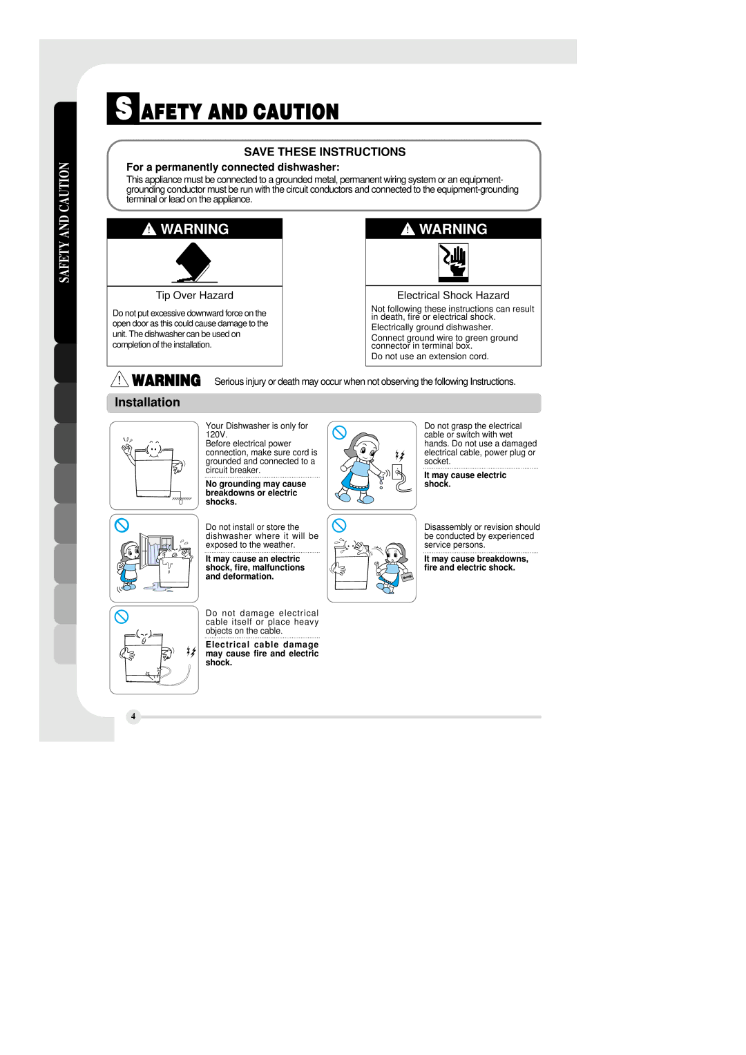 LG Electronics LDF6810ST manual For a permanently connected dishwasher, Safety 