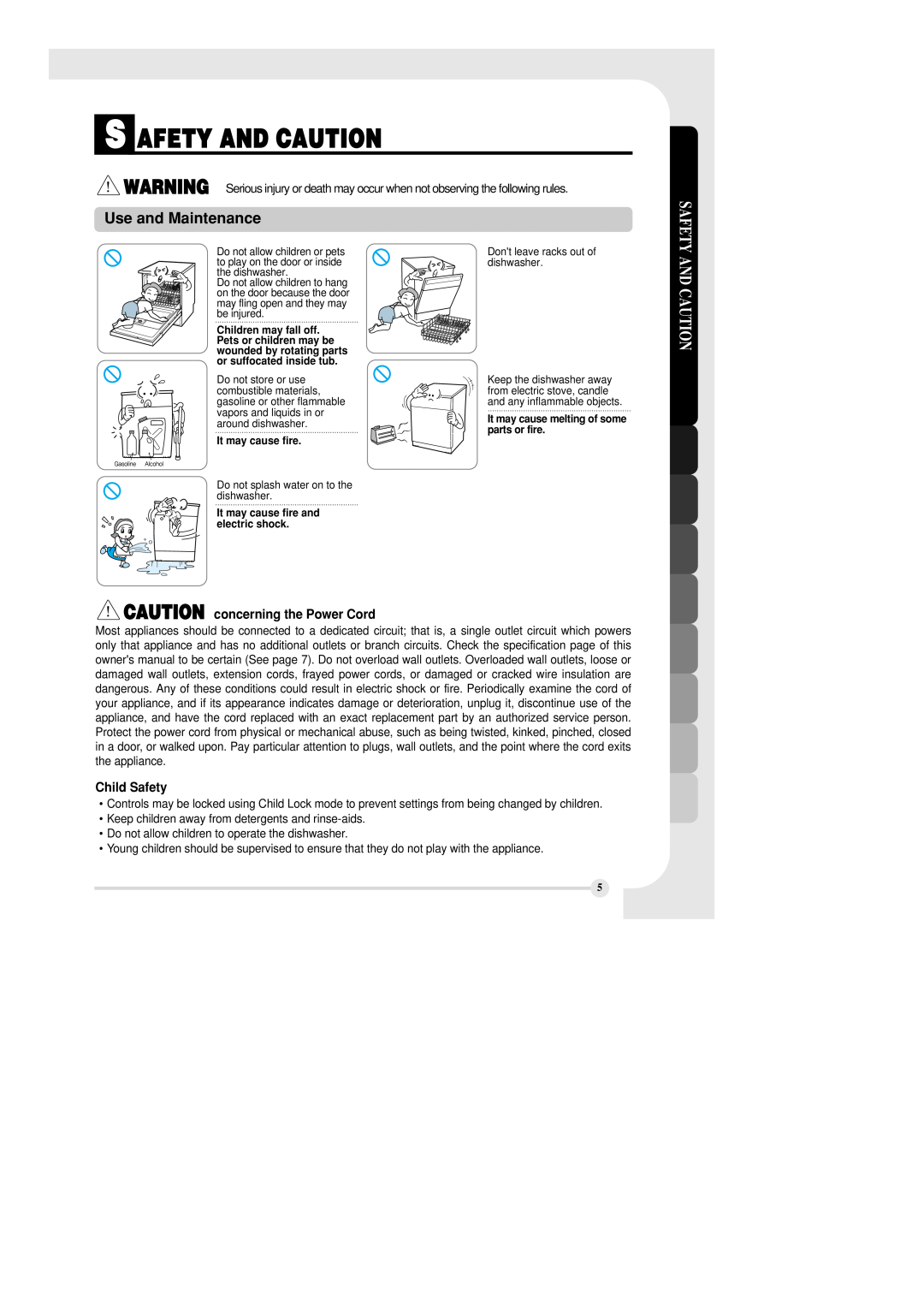 LG Electronics LDF6810ST manual Use and Maintenance, S Afety And Caution, CAUTION concerning the Power Cord, Child Safety 