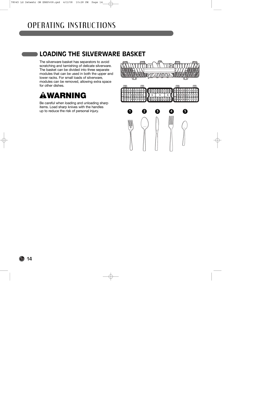 LG Electronics LDF6920ST, LDF6920WW, LDF6920BB owner manual Loading the Silverware Basket 