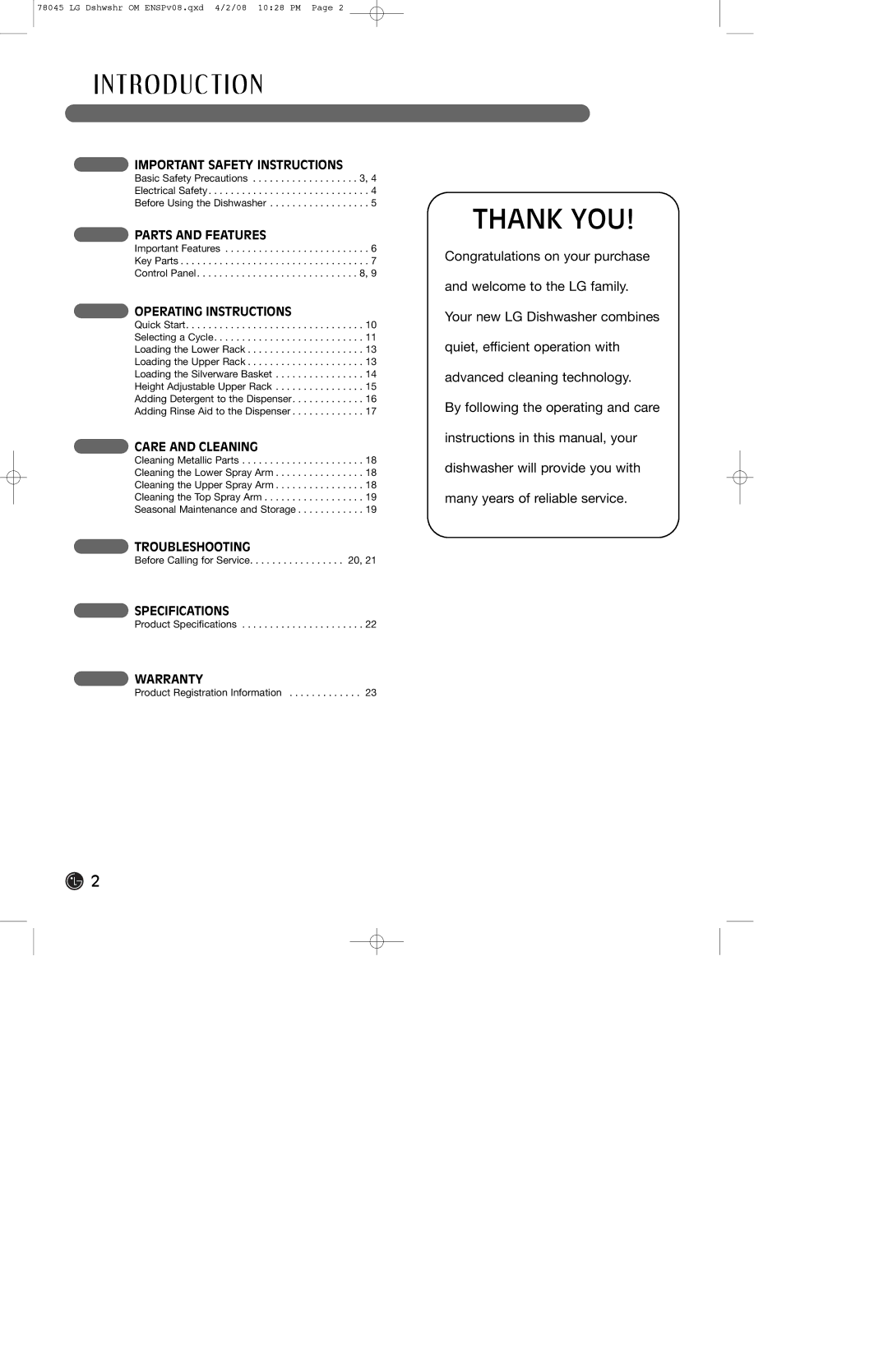 LG Electronics LDF6920ST, LDF6920WW, LDF6920BB owner manual T Ro D U C T I O N, Thank YOU 