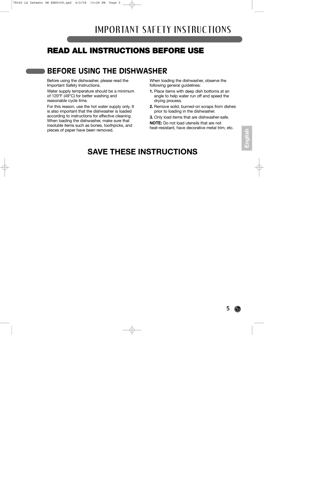 LG Electronics LDF6920ST, LDF6920WW, LDF6920BB owner manual Before Using the Dishwasher 