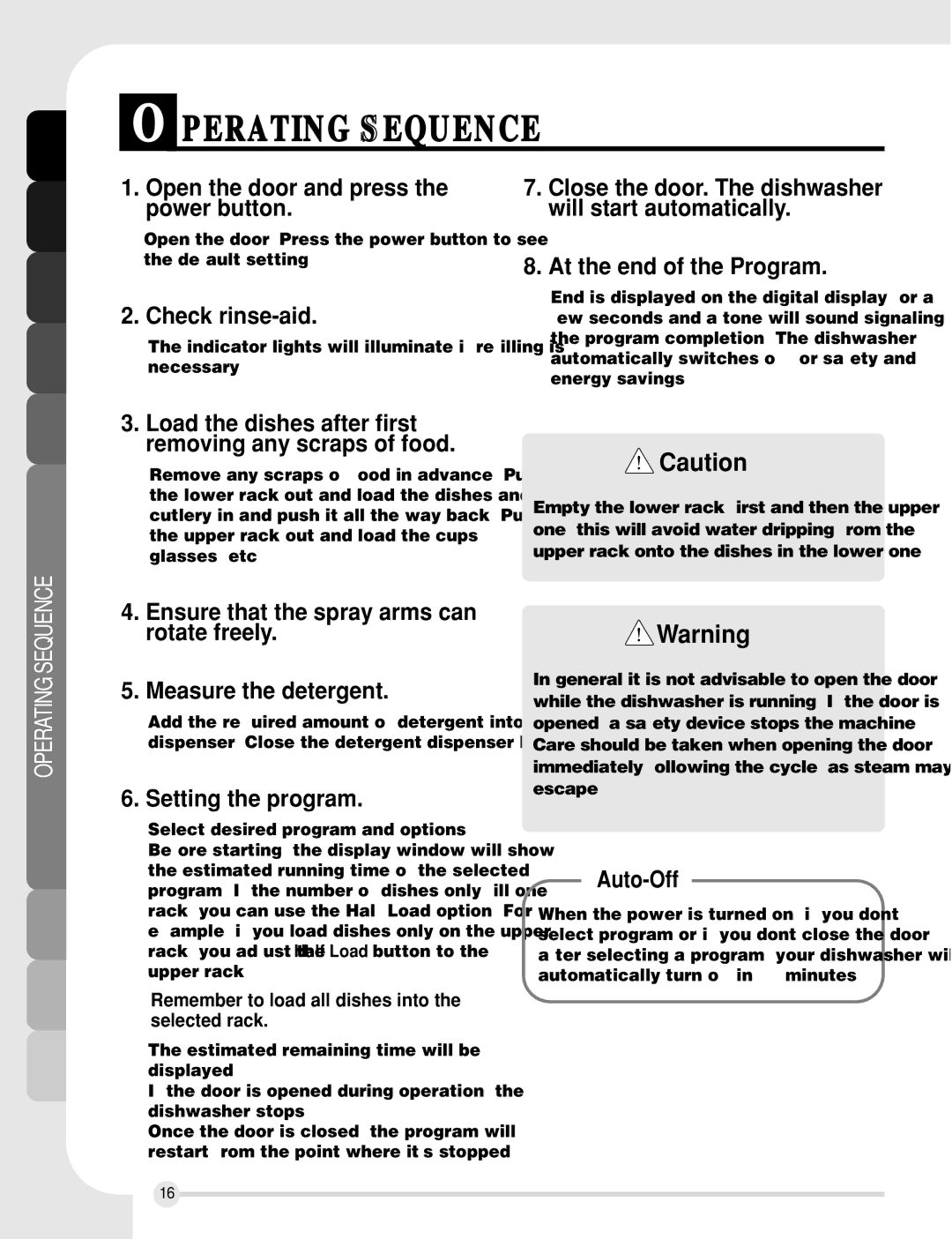 LG Electronics LDF7810ST, LDF7810WW, LDF7810BB manual Perating Sequence 