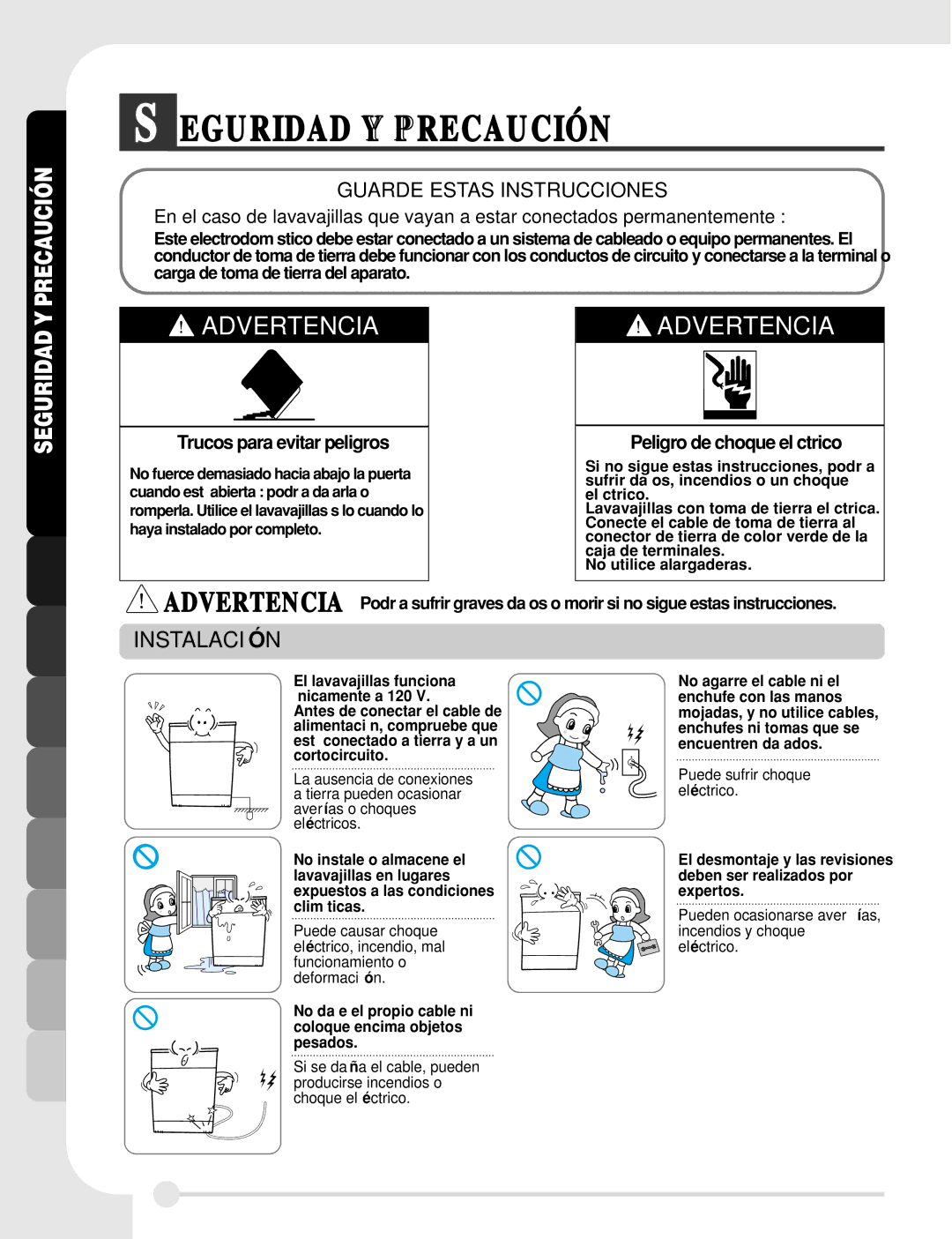 LG Electronics LDF7810WW manual Puede sufrir choque eléctrico, Pueden ocasionarse averías, incendios y choque eléctrico 