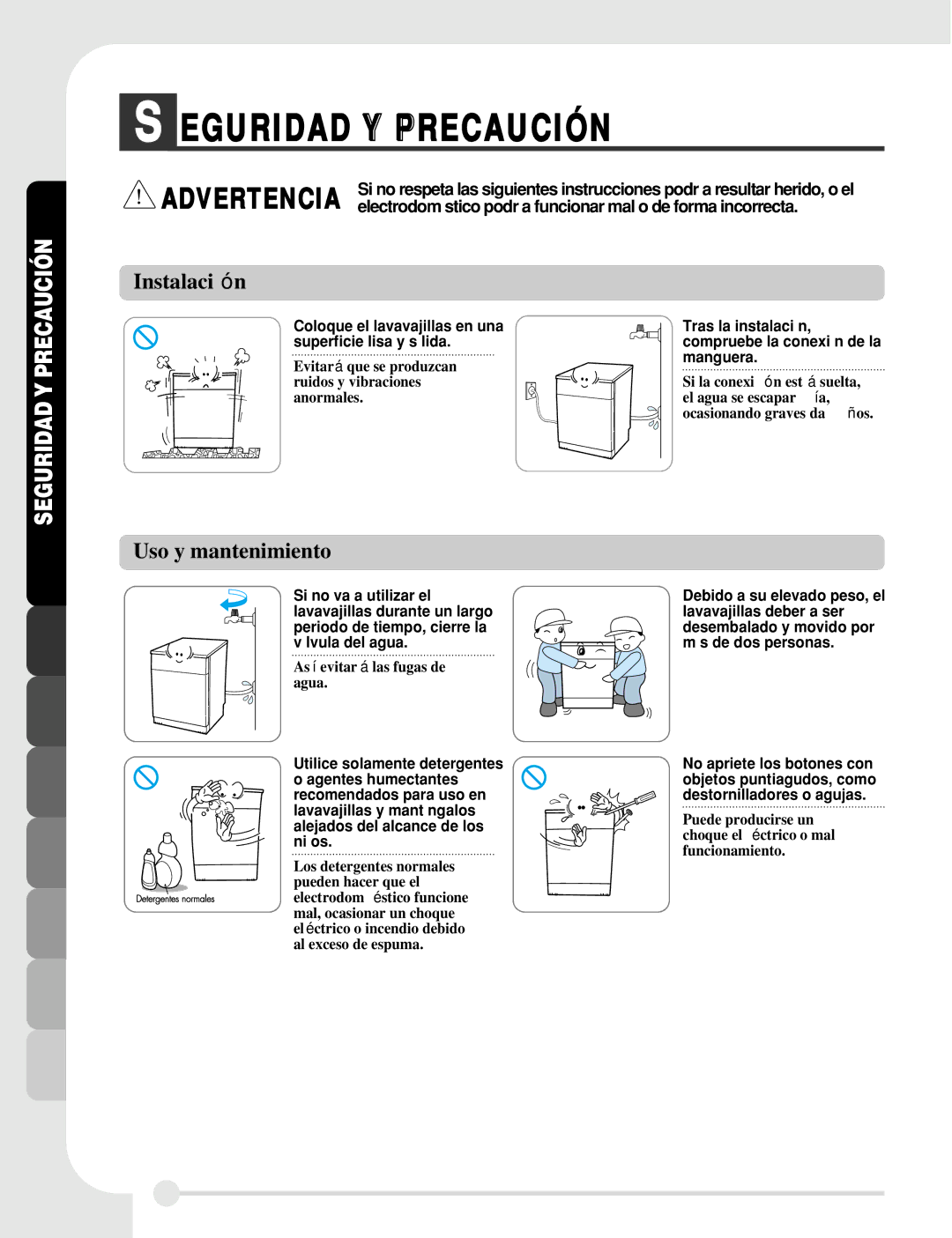 LG Electronics LDF7810BB, LDF7810WW Evitará que se produzcan ruidos y vibraciones anormales, Así evitará las fugas de agua 