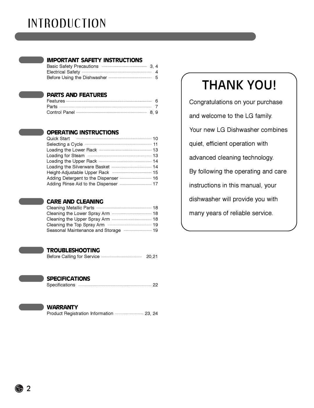 LG Electronics LDF7932ST, LDF7932WW, LDF7932BB owner manual T Ro D U C T I O N, Thank YOU 