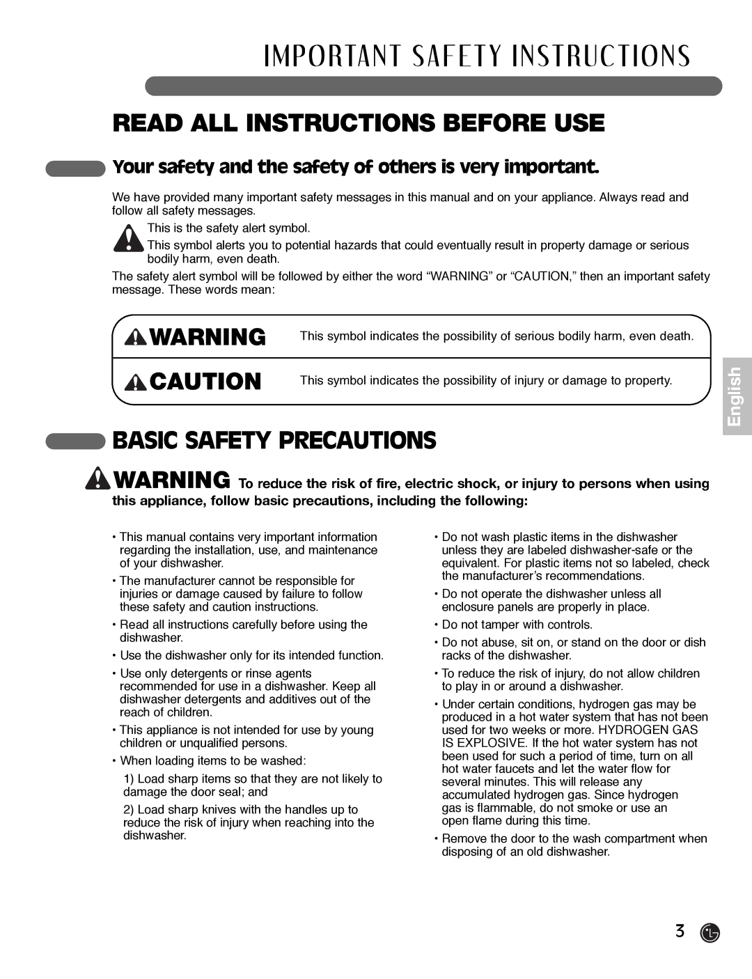 LG Electronics LDF7932WW, LDF7932BB, LDF7932ST owner manual Read ALL Instructions Before USE, Basic Safety Precautions 