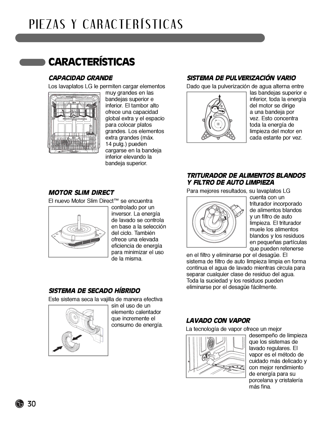 LG Electronics LDF7932WW, LDF7932BB, LDF7932ST owner manual E Z a S Y C a R AC T E R Í S T I C a S, Características 