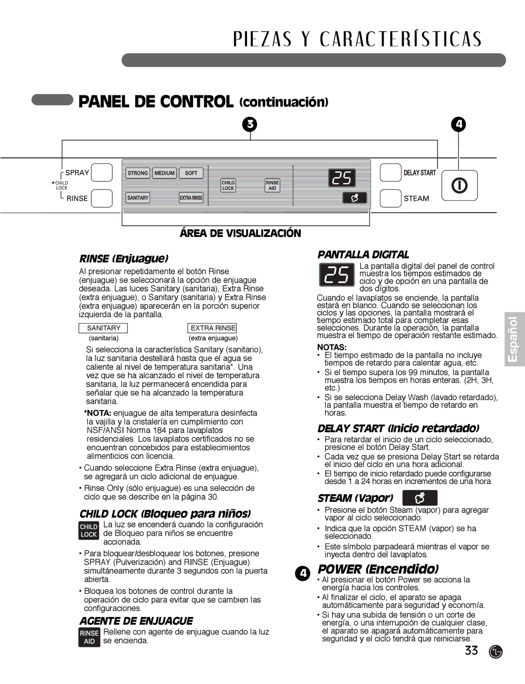 LG Electronics LDF7932WW, LDF7932BB, LDF7932ST owner manual Pantalla Digital, Agente DE Enjuague 