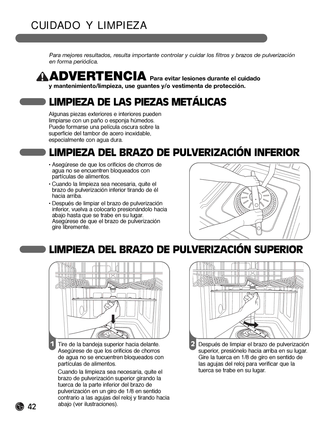 LG Electronics LDF7932WW, LDF7932BB, LDF7932ST owner manual I DA D O Y L I M P I E Z a, Limpieza DE LAS Piezas Metálicas 