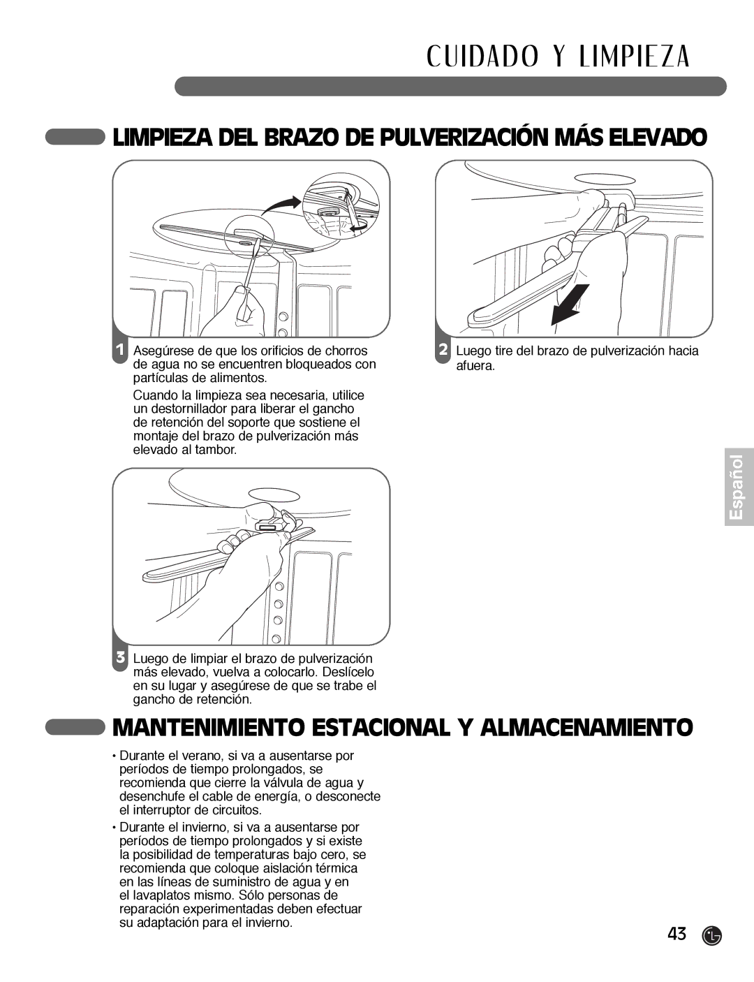 LG Electronics LDF7932BB, LDF7932WW, LDF7932ST I DA D O Y L I M P I E Z a, Mantenimiento Estacional Y Almacenamiento 