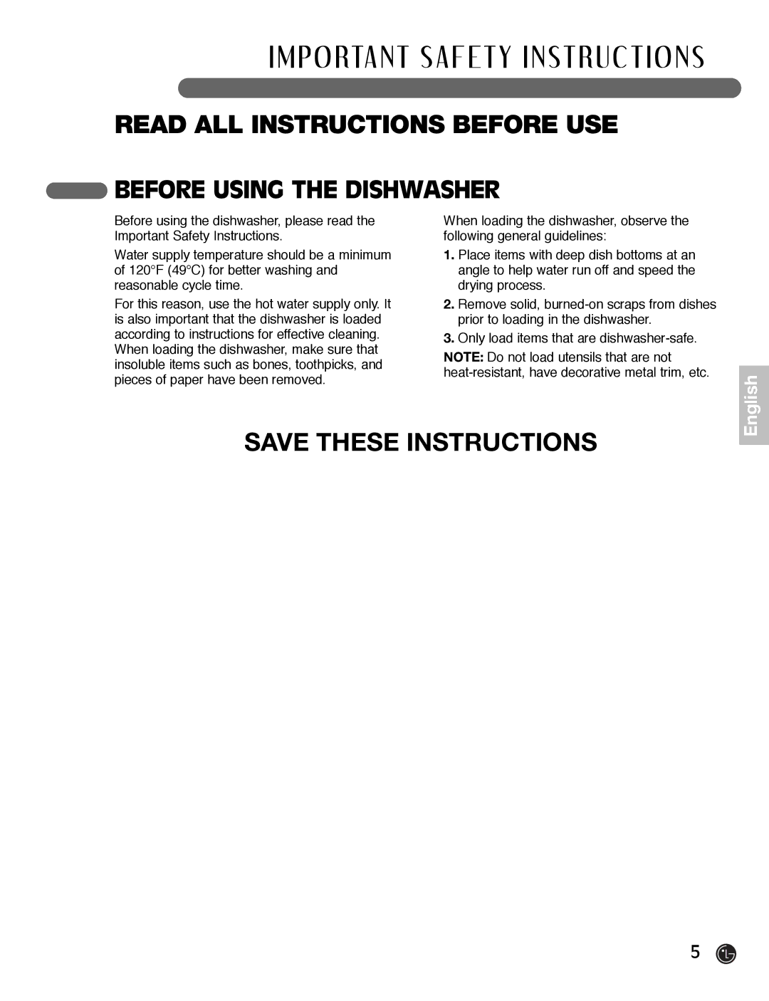 LG Electronics LDF7932ST, LDF7932WW, LDF7932BB owner manual Before Using the Dishwasher 