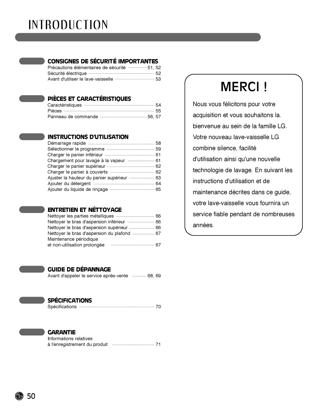 LG Electronics LDF7932ST, LDF7932WW, LDF7932BB owner manual Merci, Consignes DE Sécurité Importantes 