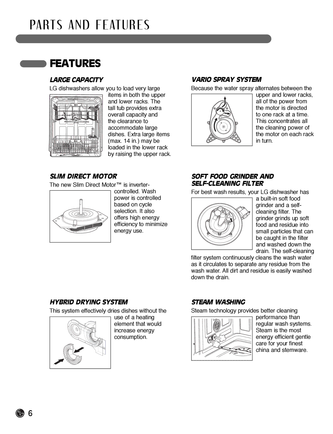 LG Electronics LDF7932WW, LDF7932BB, LDF7932ST owner manual PA RT S a N D F E AT U R E S, Features 