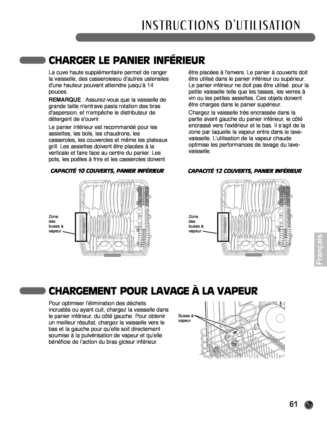 LG Electronics LDF7932BB, LDF7932WW, LDF7932ST Charger Le Panier Inférieur, Chargement Pour Lavage À La Vapeur, Français 