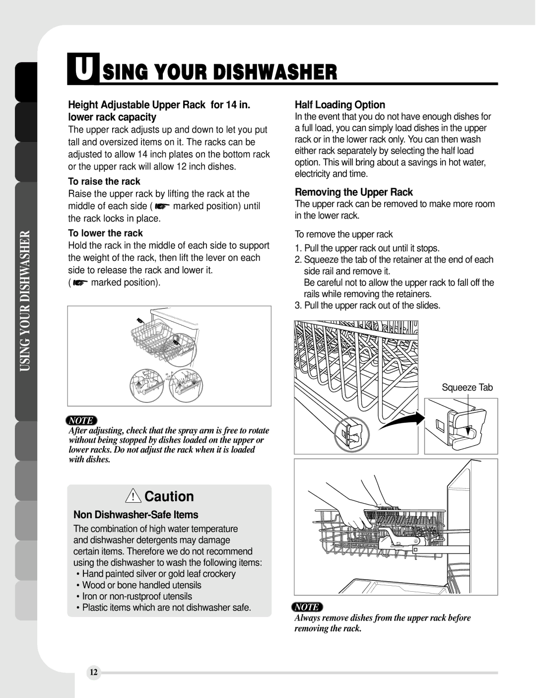 LG Electronics LDF8812ST, LDF8812WW Height Adjustable Upper Rack for 14 in. lower rack capacity, Non Dishwasher-Safe Items 