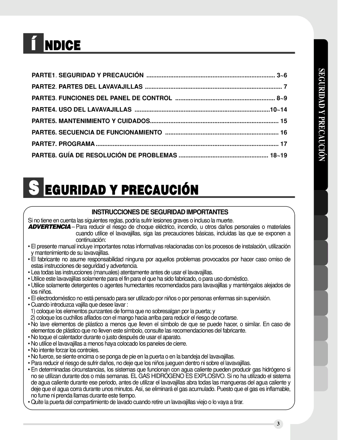 LG Electronics LDF8812BB, LDF8812ST, LDF8812WW manual Eguridad Y Precaución, Seguridad Y Precaución, 18~19 