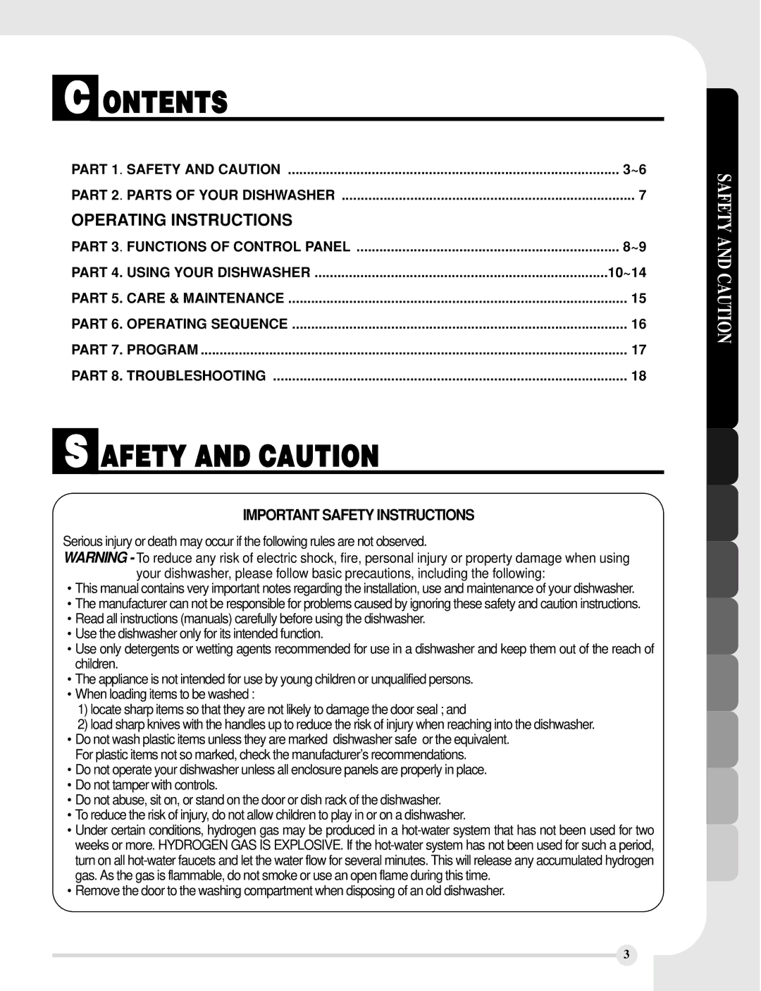 LG Electronics LDF8812ST, LDF8812WW, LDF8812BB manual Ontents, Afety and Caution, Safety and Caution, 10~14 