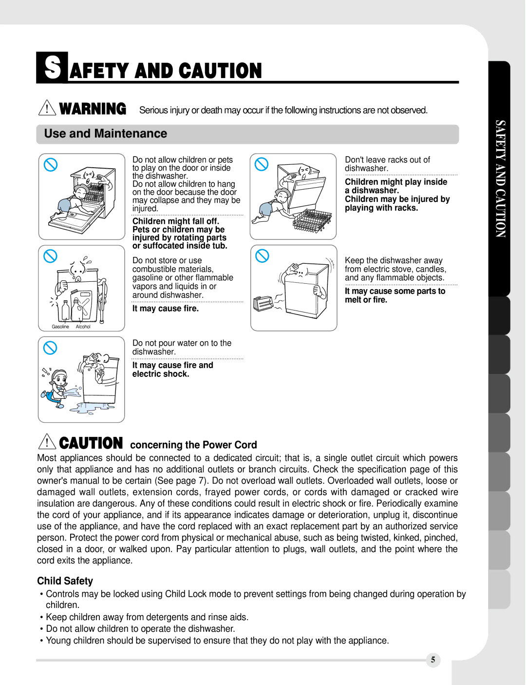 LG Electronics LDF8812BB, LDF8812ST, LDF8812WW manual Use and Maintenance, Child Safety 