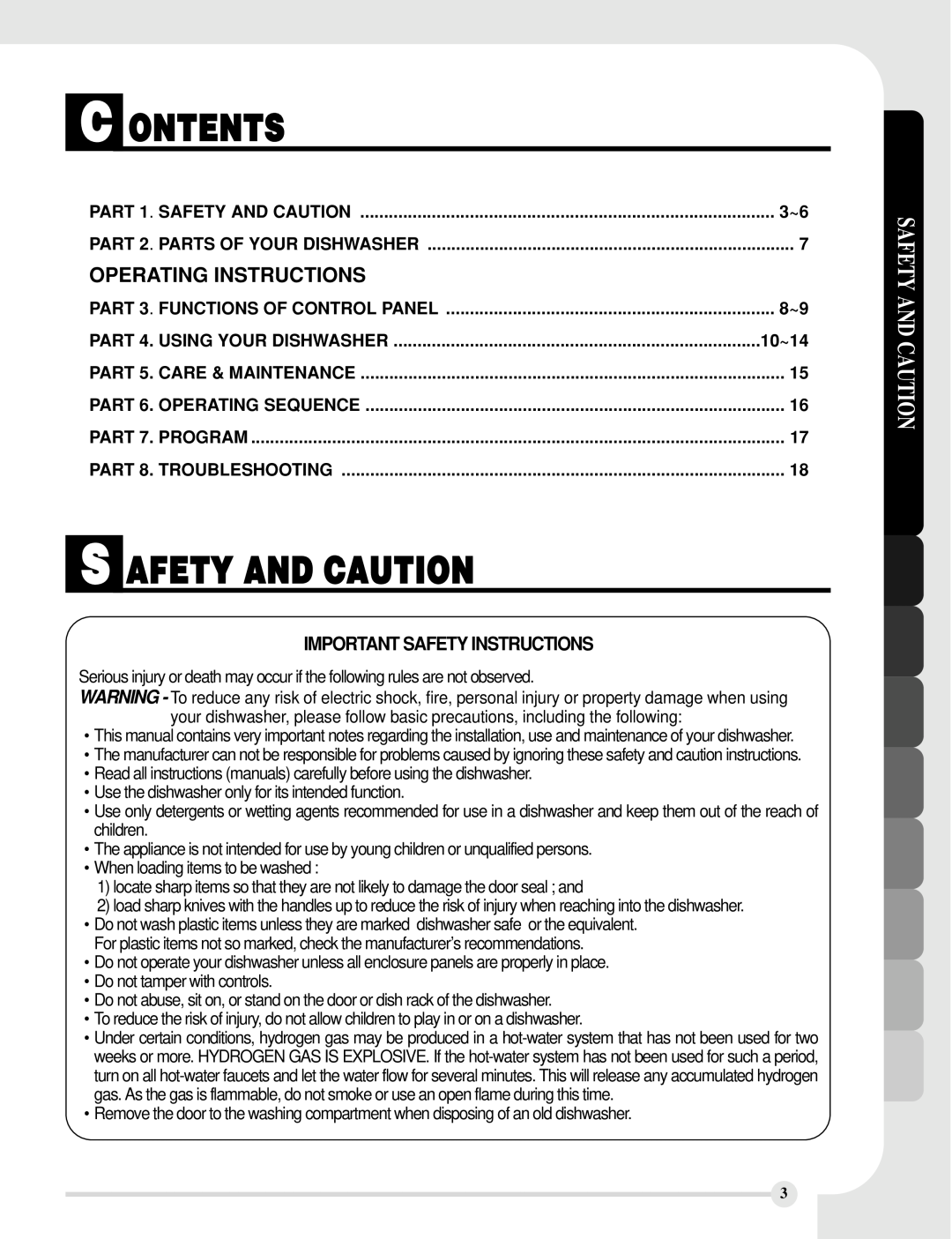 LG Electronics LDF8812ST, LDF8812WW C Ontents, S Afety And Caution, Operating Instructions, Important Safety Instructions 