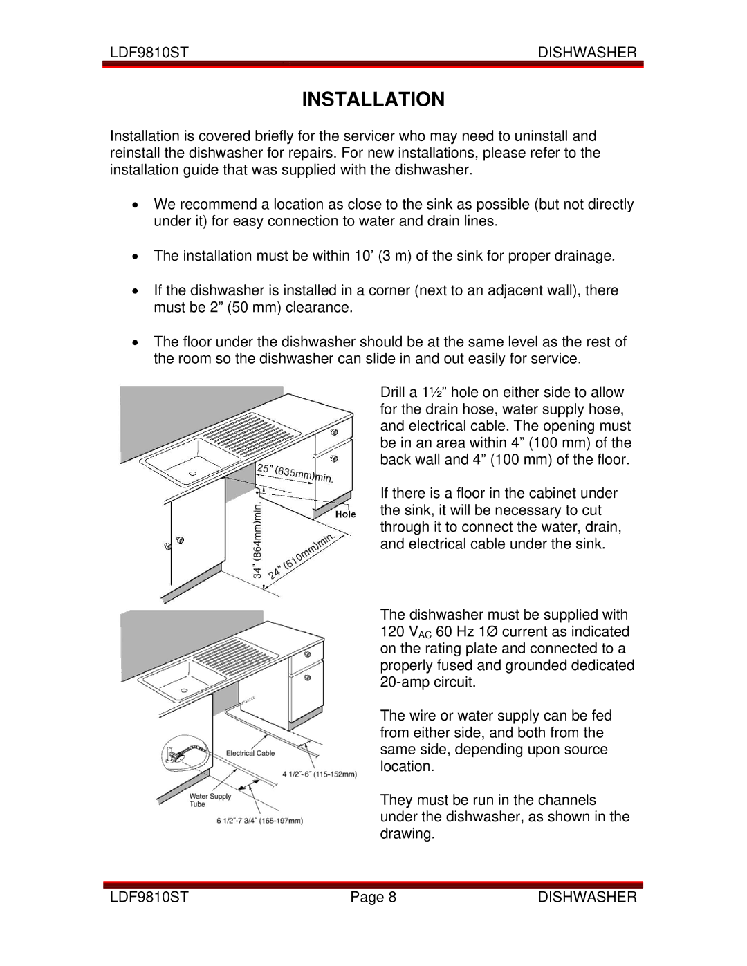 LG Electronics LDF9810ST manual Installation 