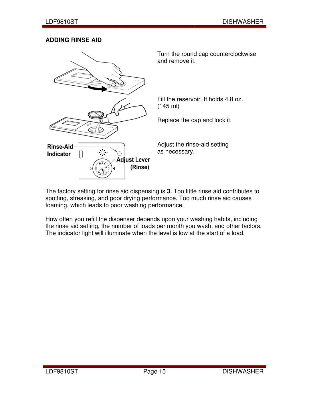 LG Electronics LDF9810ST manual Adding Rinse AID 