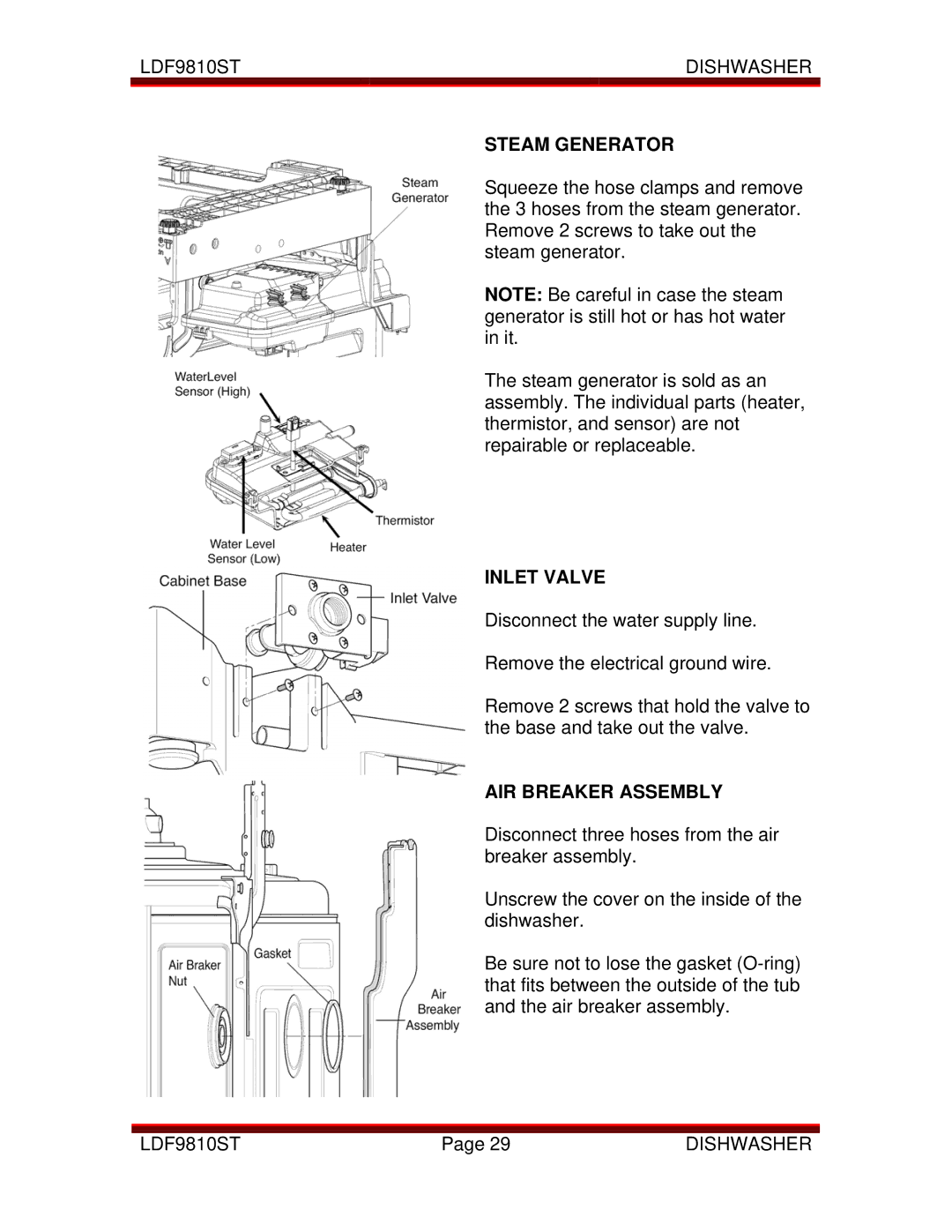 LG Electronics LDF9810ST manual Steam Generator, Inlet Valve, AIR Breaker Assembly 