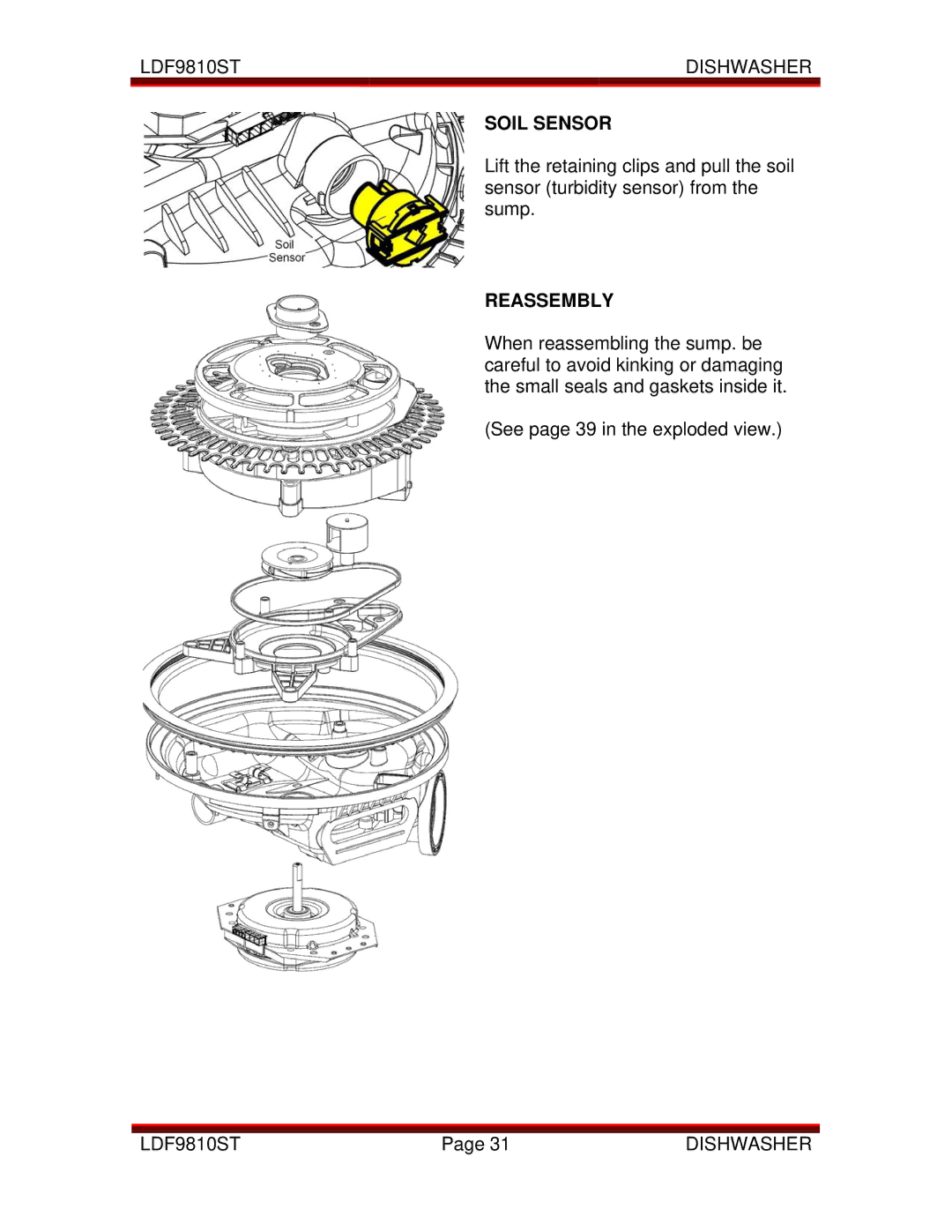 LG Electronics LDF9810ST manual Soil Sensor, Reassembly 