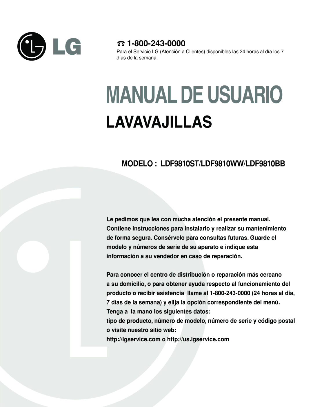 LG Electronics manual Modelo LDF9810ST/LDF9810WW/LDF9810BB 