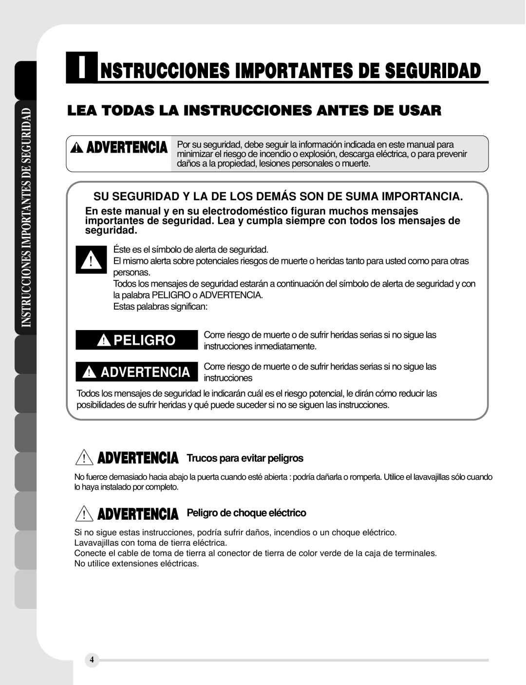 LG Electronics LDF9810WW manual I Nstrucciones Importantes De Seguridad, Lea Todas La Instrucciones Antes De Usar, Peligro 