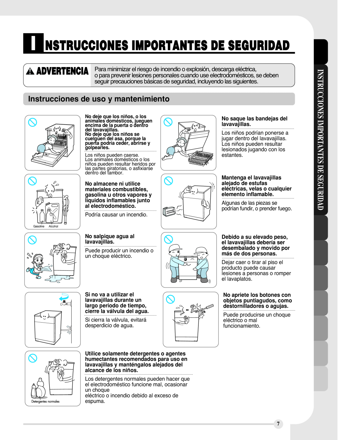 LG Electronics LDF9810BB manual Instrucciones de uso y mantenimiento, I Nstrucciones Importantes De Seguridad, Advertencia 