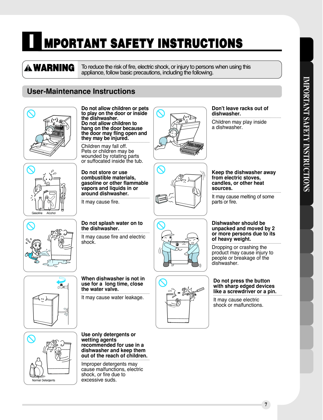 LG Electronics LDF9810BB User-Maintenance Instructions, I Mportant Safety Instructions, Important Safety Instructions 