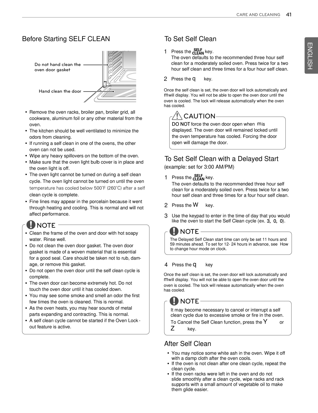 LG Electronics LDG3015ST, LDG3016ST Before Starting Self Clean To Set Self Clean, To Set Self Clean with a Delayed Start 