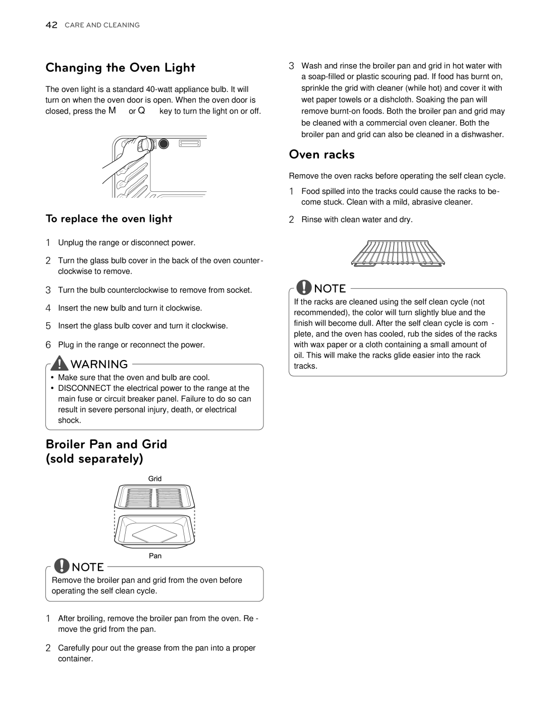 LG Electronics LDG3015SW, LDG3016ST, LDG3015ST, LDG3015SB Changing the Oven Light, Oven racks, To replace the oven light 