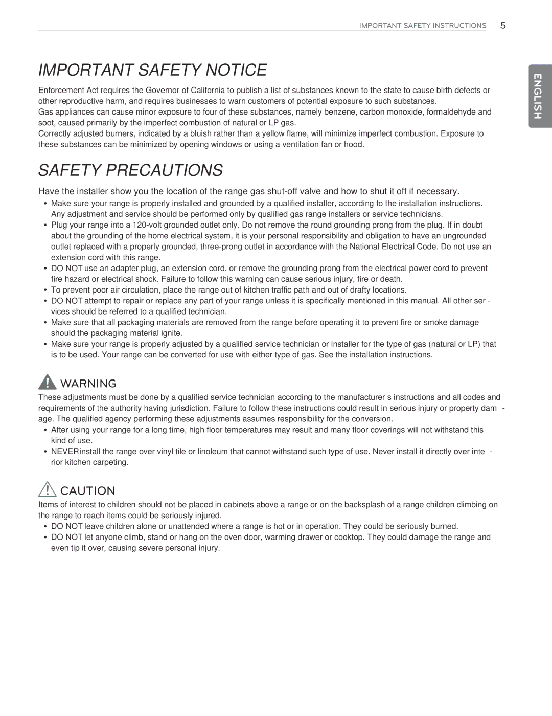 LG Electronics LDG3015ST, LDG3016ST, LDG3015SW, LDG3015SB owner manual Important Safety Notice 