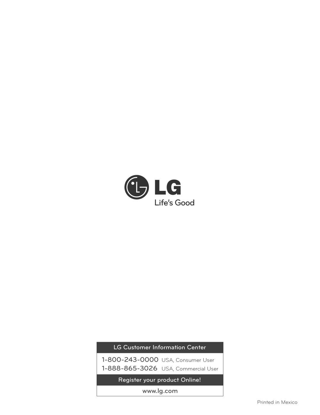 LG Electronics LDG3015SB, LDG3016ST, LDG3015ST, LDG3015SW LG Customer Information Center, Register your product Online 