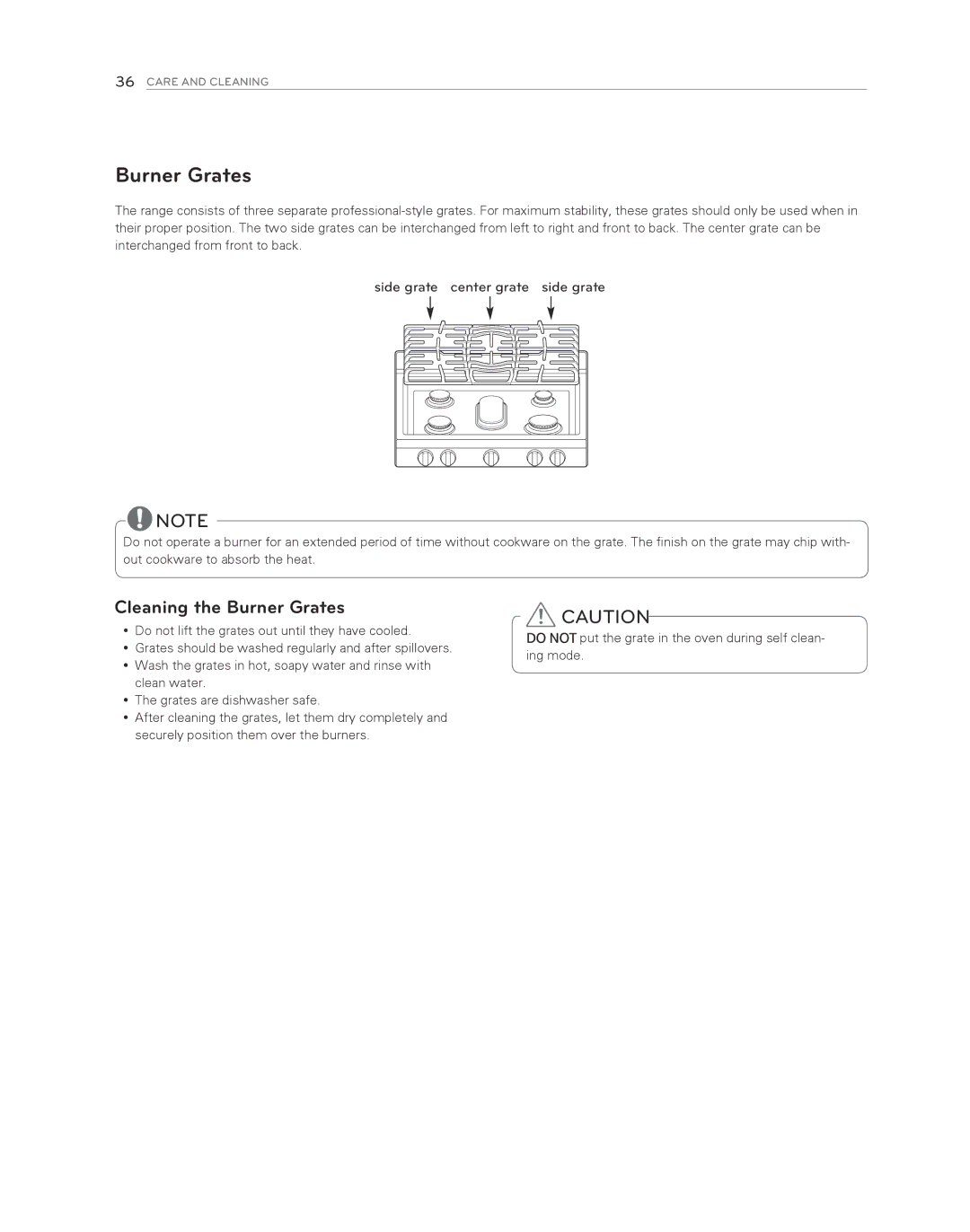 LG Electronics LDG3017ST owner manual Cleaning the Burner Grates 