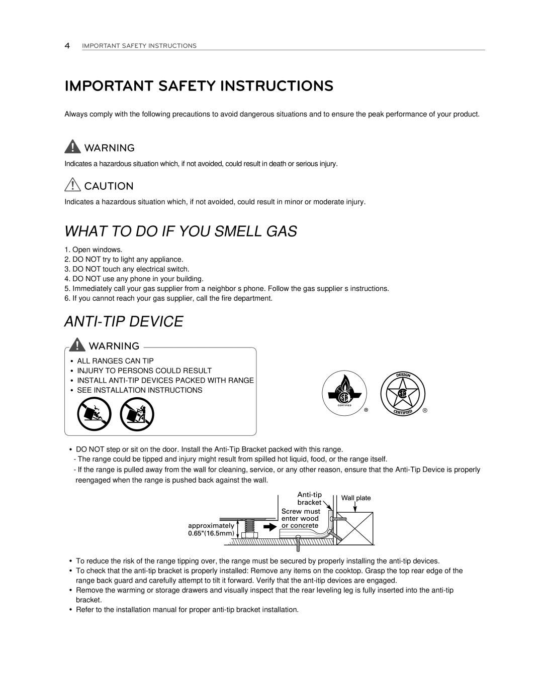 LG Electronics LDG3017ST owner manual Important Safety Instructions, What to do if YOU Smell GAS 