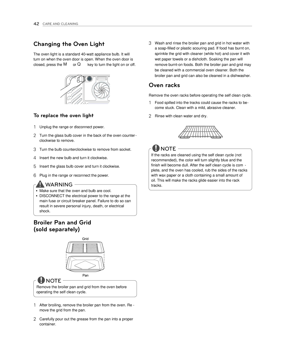 LG Electronics LDG3017ST owner manual Changing the Oven Light, Oven racks, To replace the oven light 