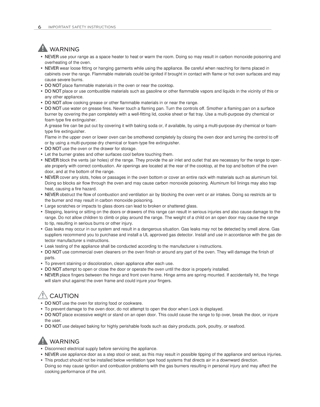 LG Electronics LDG3017ST owner manual Important Safety Instructions 